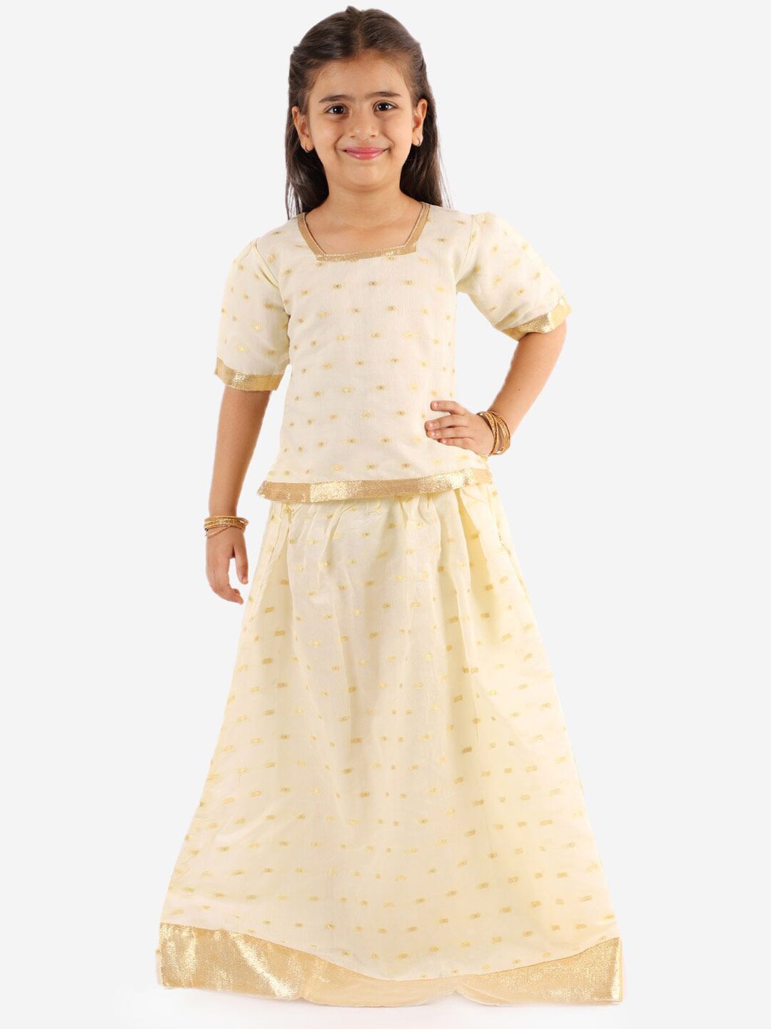 KID1 Girls White & Gold-Toned Ready to Wear Lehenga Choli