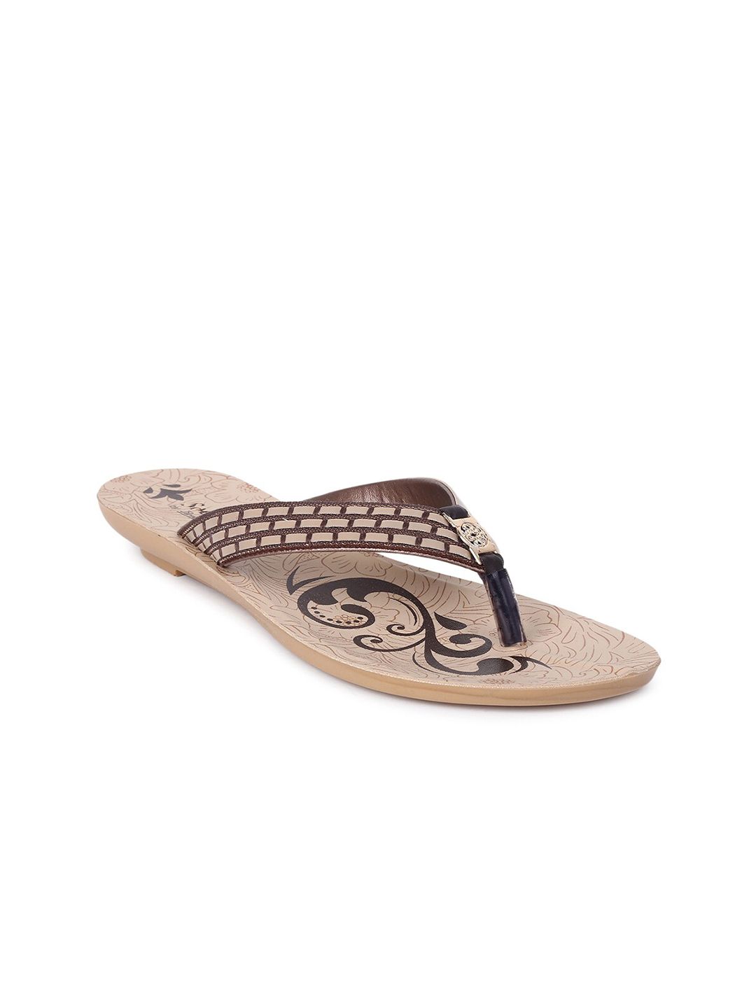 Paragon Women Beige & Brown Printed Thong Flip-Flops Price in India