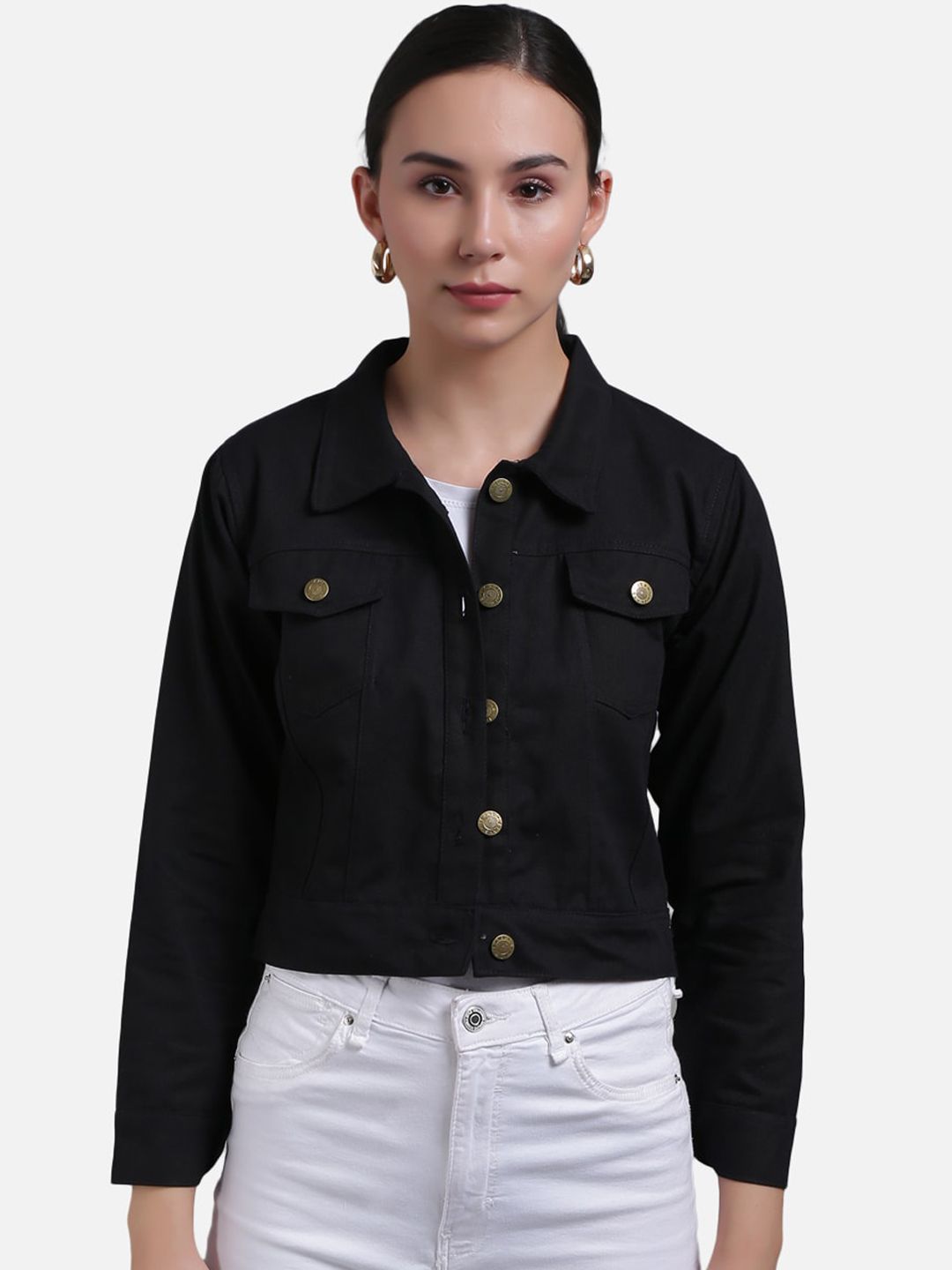 FurryFlair Women Black Washed Crop Denim Jacket Price in India