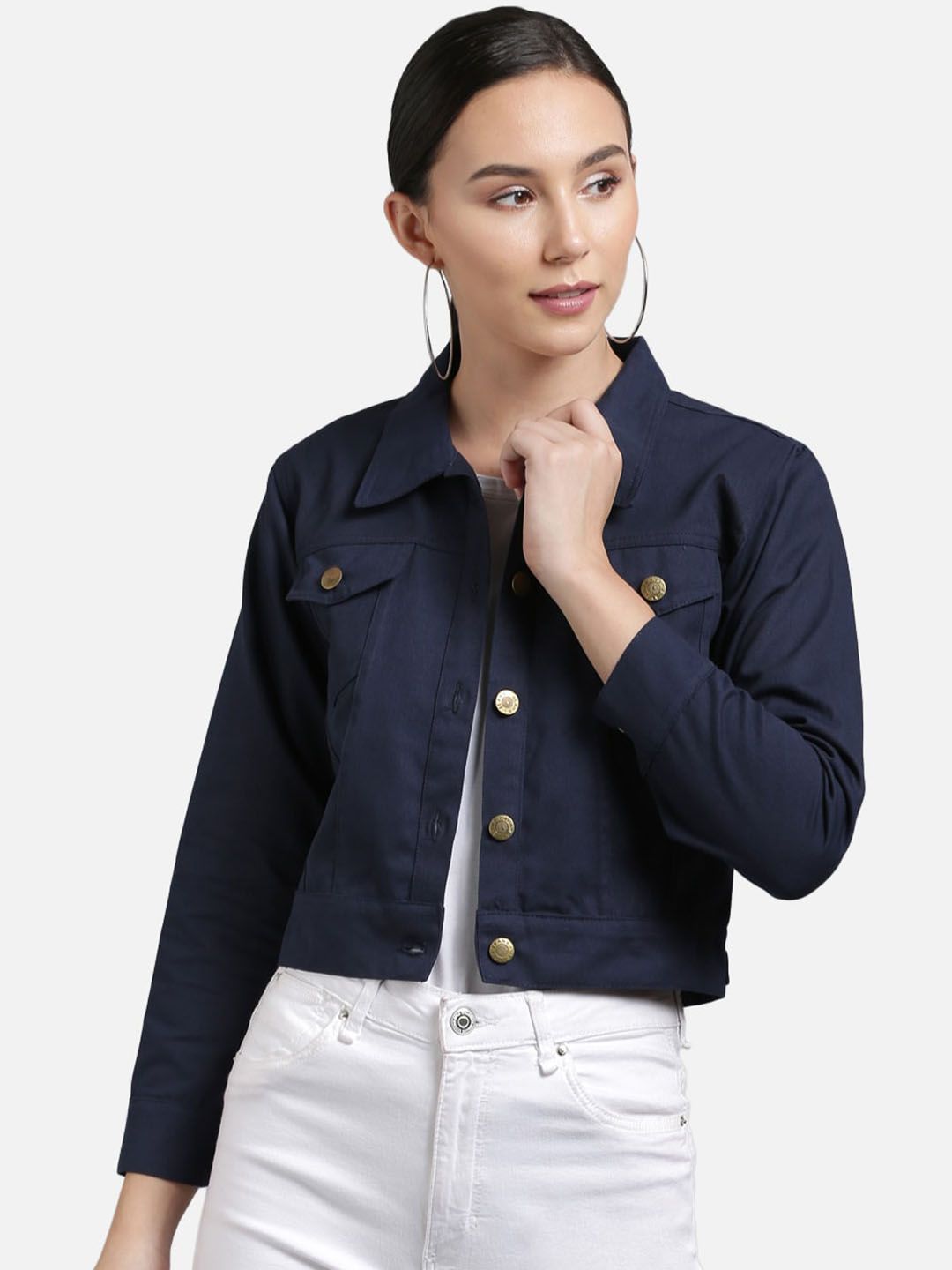 FurryFlair Women Blue Washed Crop Denim Jacket Price in India