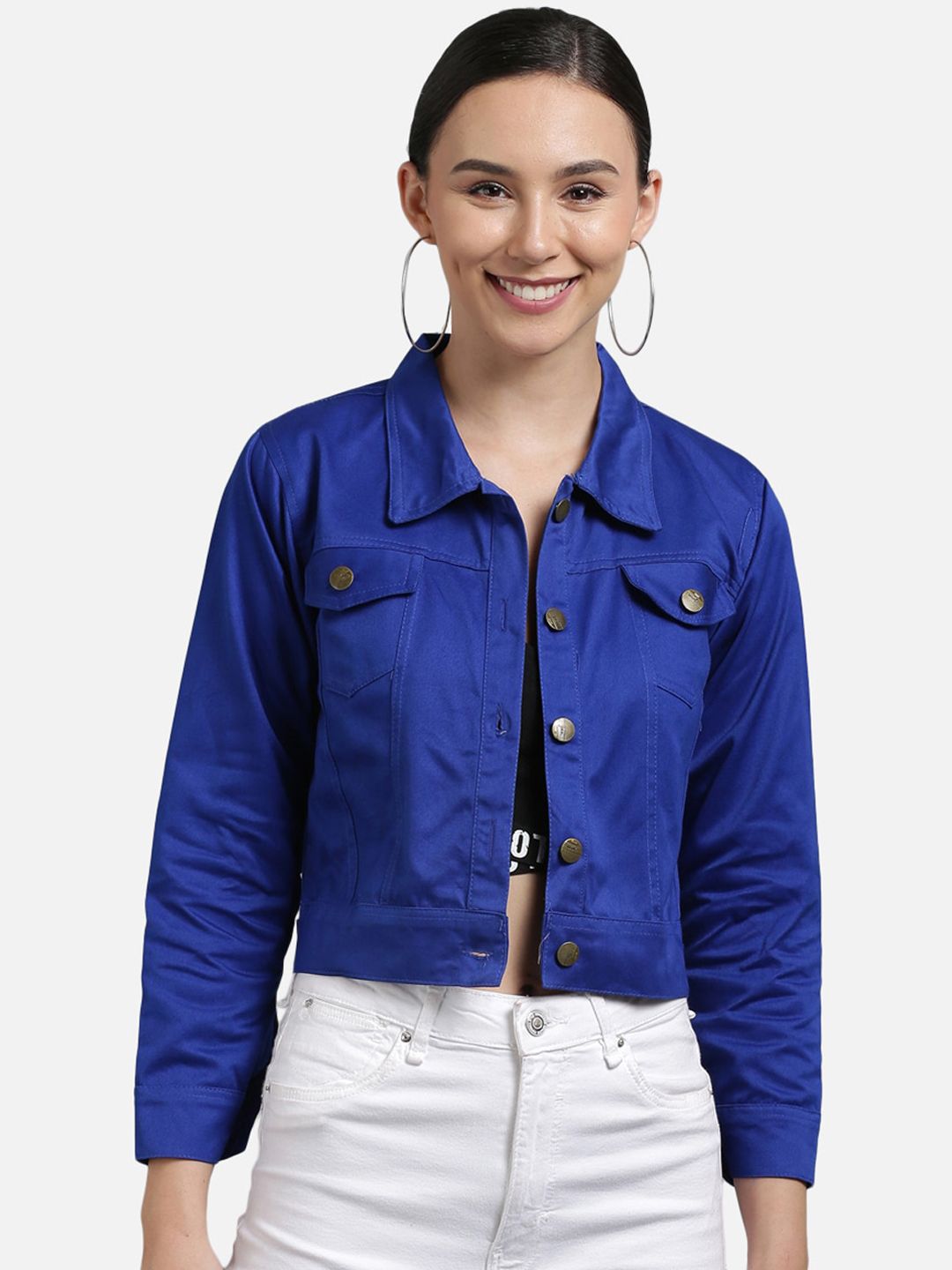 FurryFlair Women Blue Crop Denim Jacket Price in India