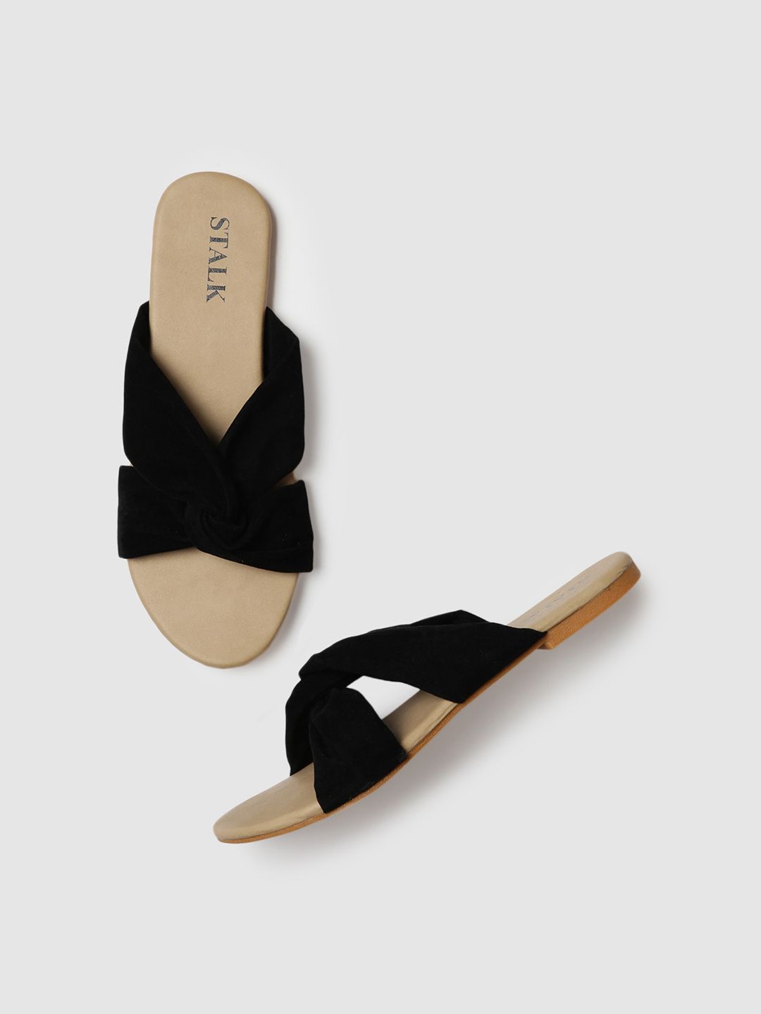 STALK Women Black Open Toe Flats Price in India