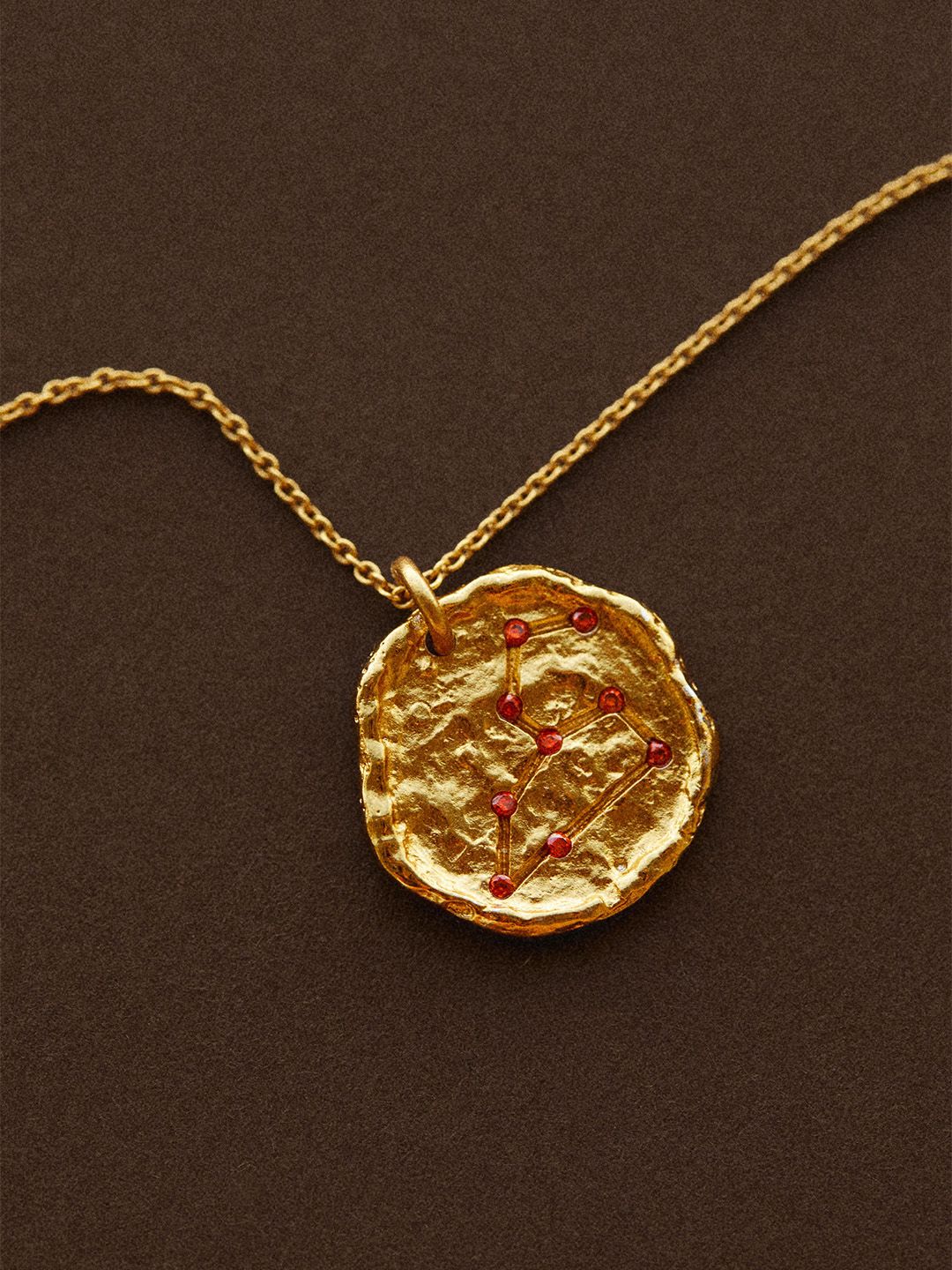 MANGO Gold-Toned & Orange Stone Studded Circular Hammered Link Necklace Price in India