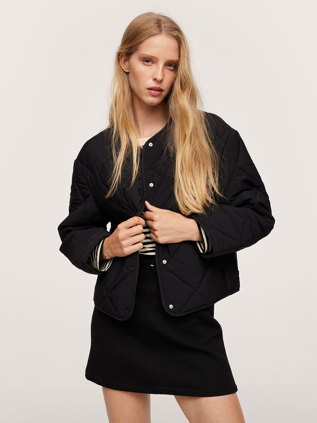 MANGO Women Black Quilted Jacket Price in India