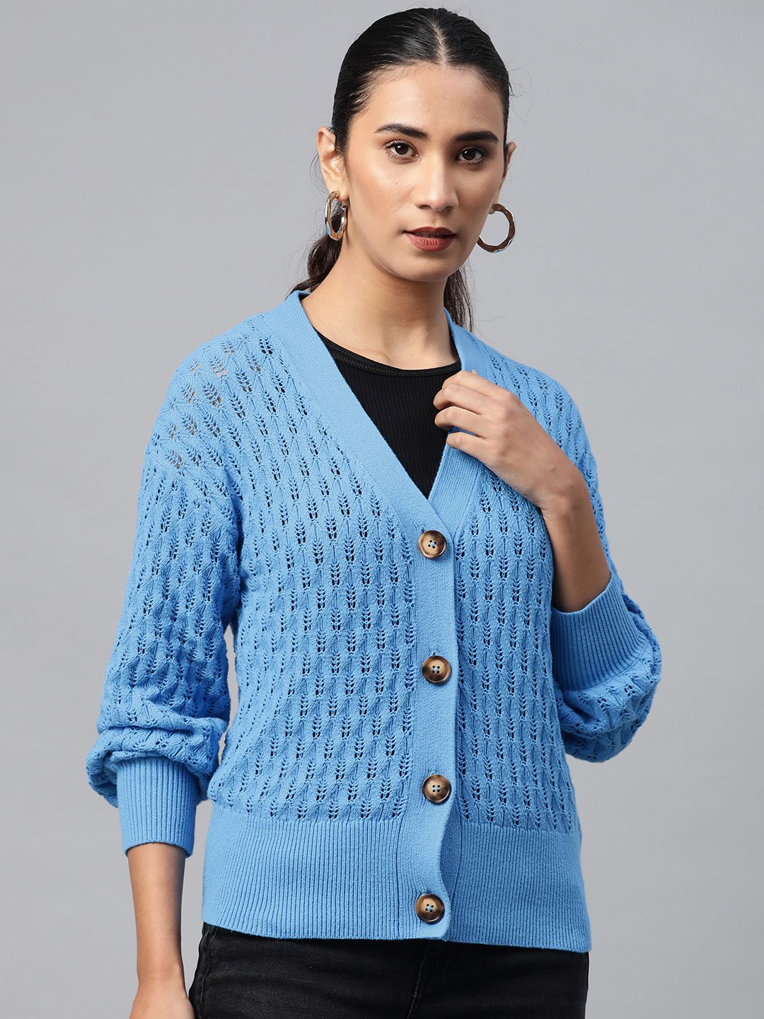Marks & Spencer Women Blue Open Knit Cardigan Price in India