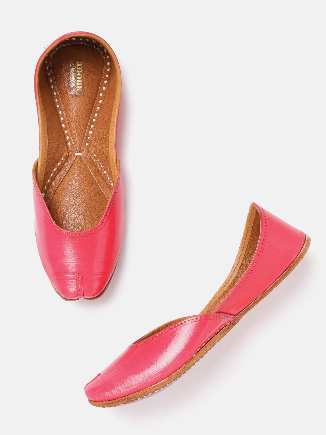 Anouk Women Pink Solid Leather Handcrafted Mojaris Price in India