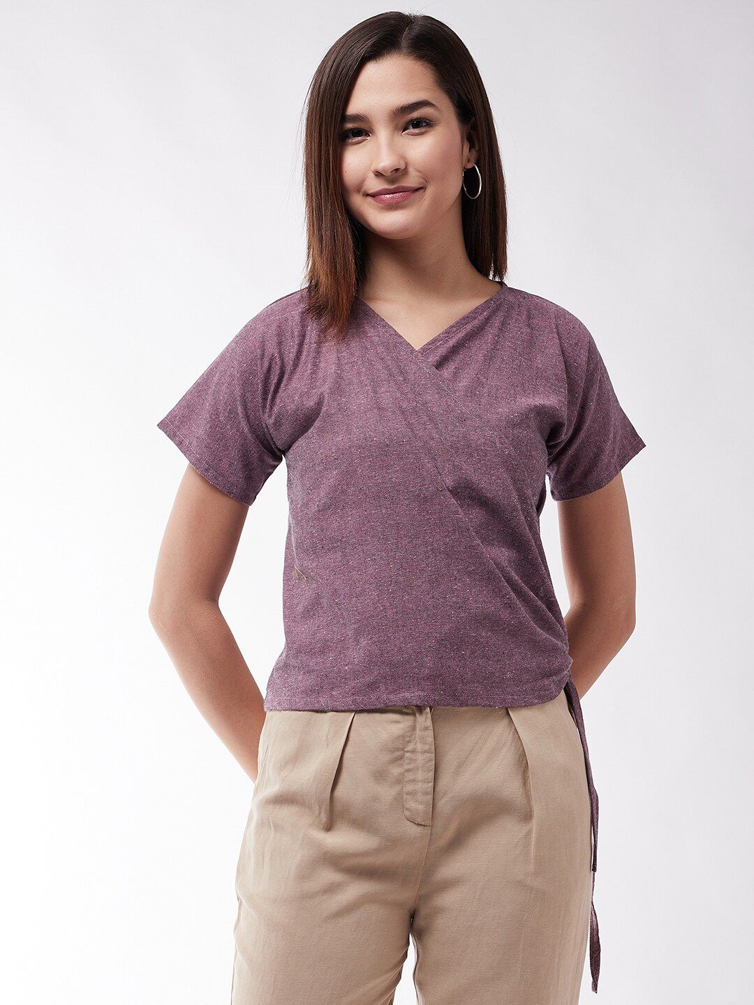 InWeave Women Purple Cotton Wrap Top