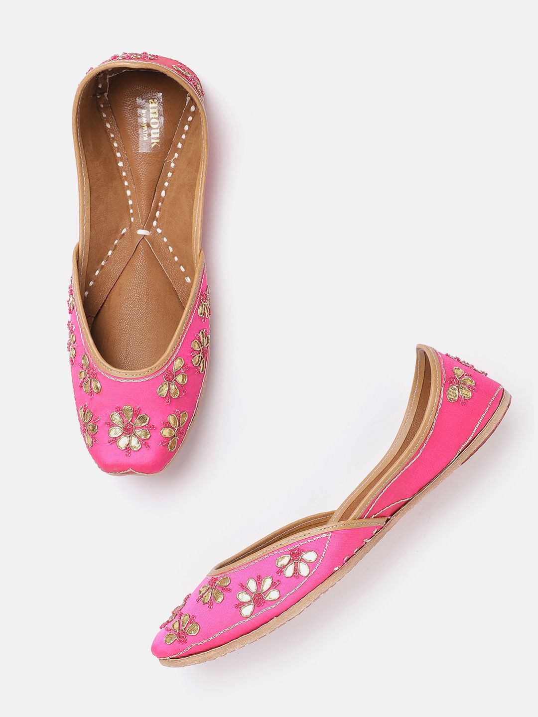 Anouk Women Pink & Gold-Toned Embellished Mojaris Price in India