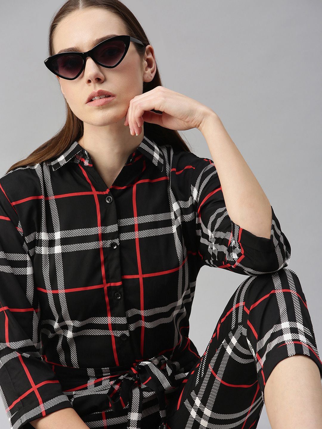 VOXATI Black Checked Basic Jumpsuit Price in India