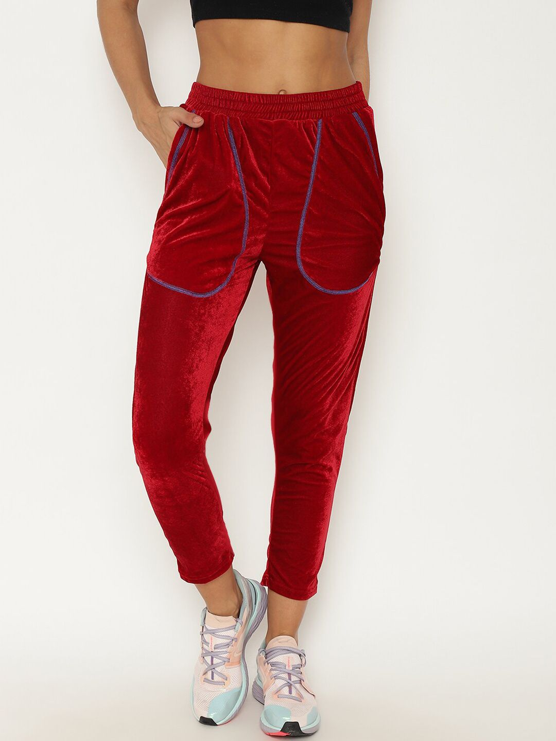 Chkokko Women Maroon Solid Slim Fit Track Pants Price in India