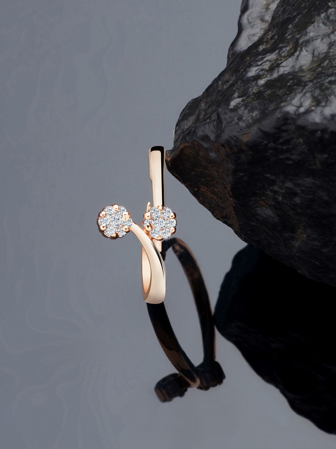 AMI Rose Gold-Plated CZ-Studded Contemporary Adjustable Finger Ring Price in India