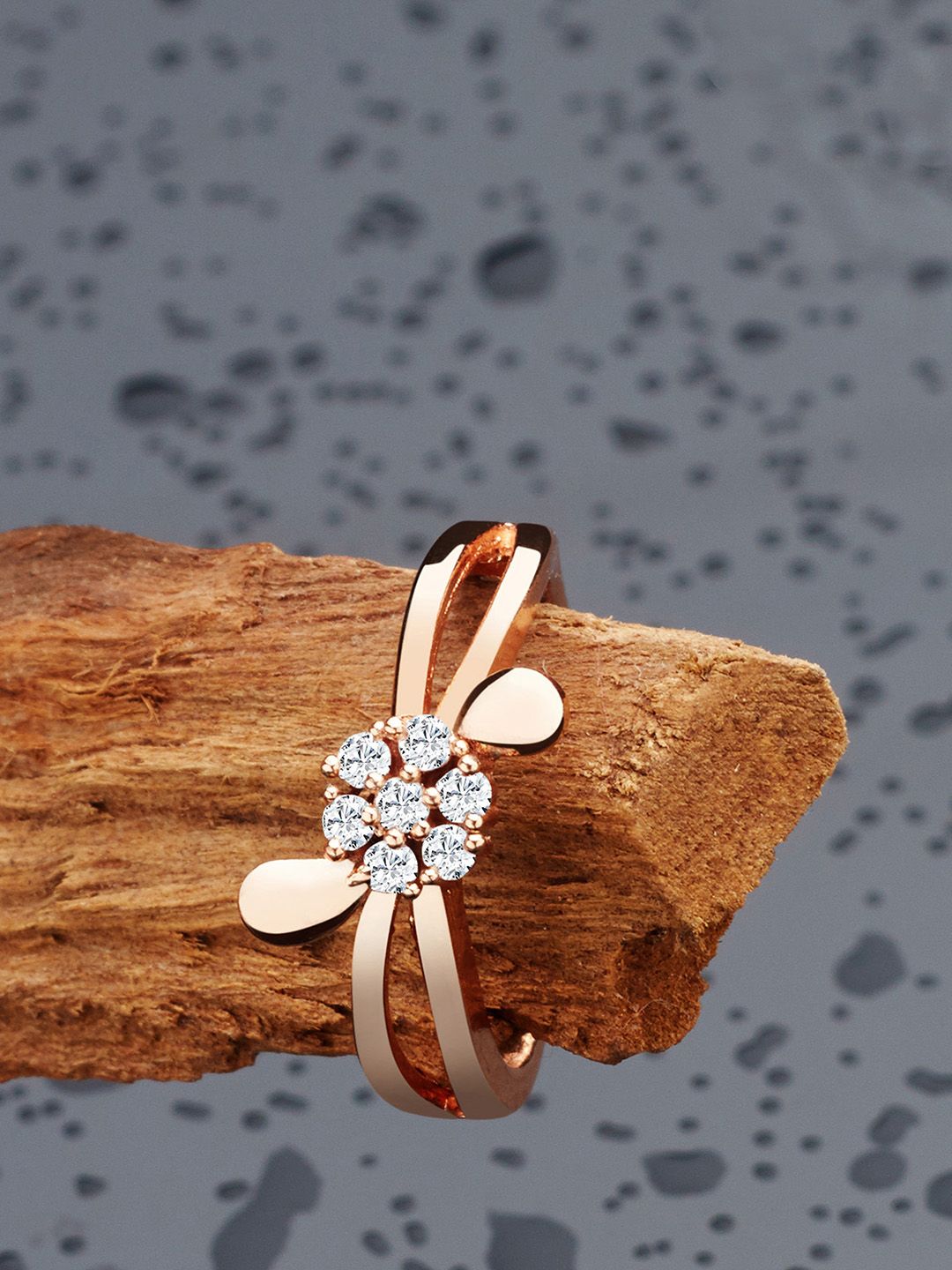 AMI Rose Gold-Plated & White CZ-Studded Adjustable Contemporary Finger Ring Price in India