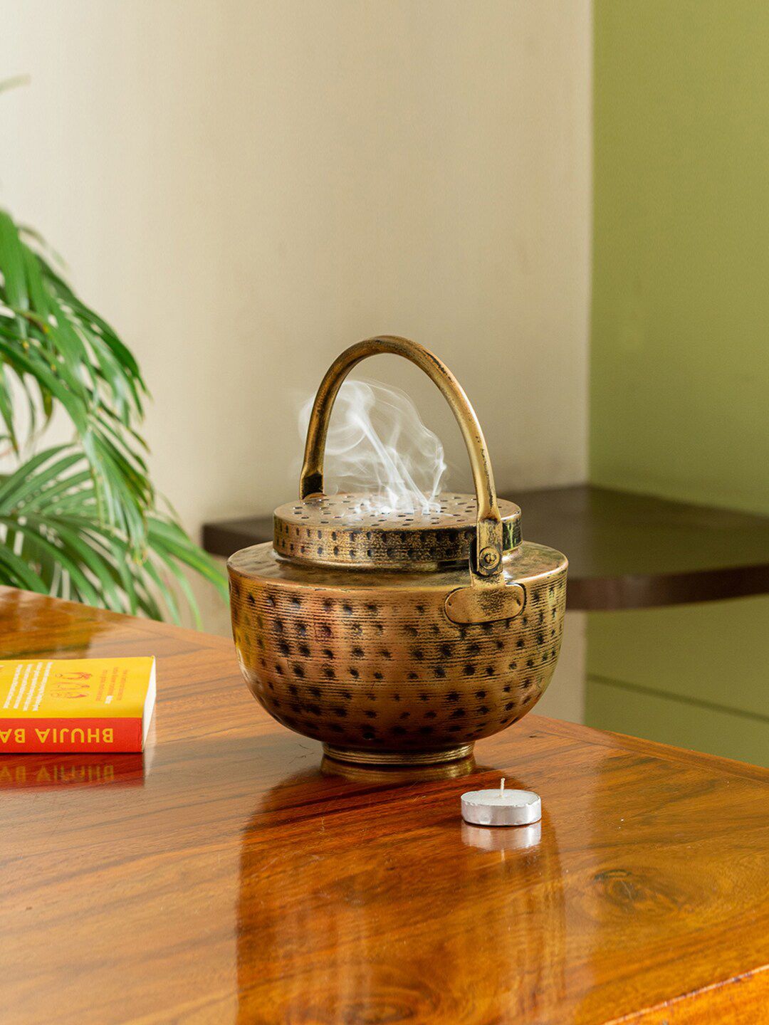 ExclusiveLane Gold-Toned Handcrafted Hand-Painted & Hand-Hammered Incense Burner Price in India
