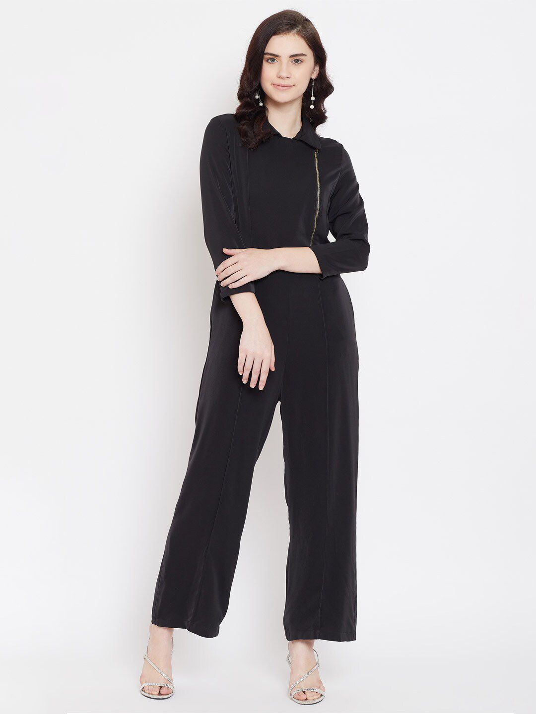 Madame Women Black Solid Basic Jumpsuit Price in India