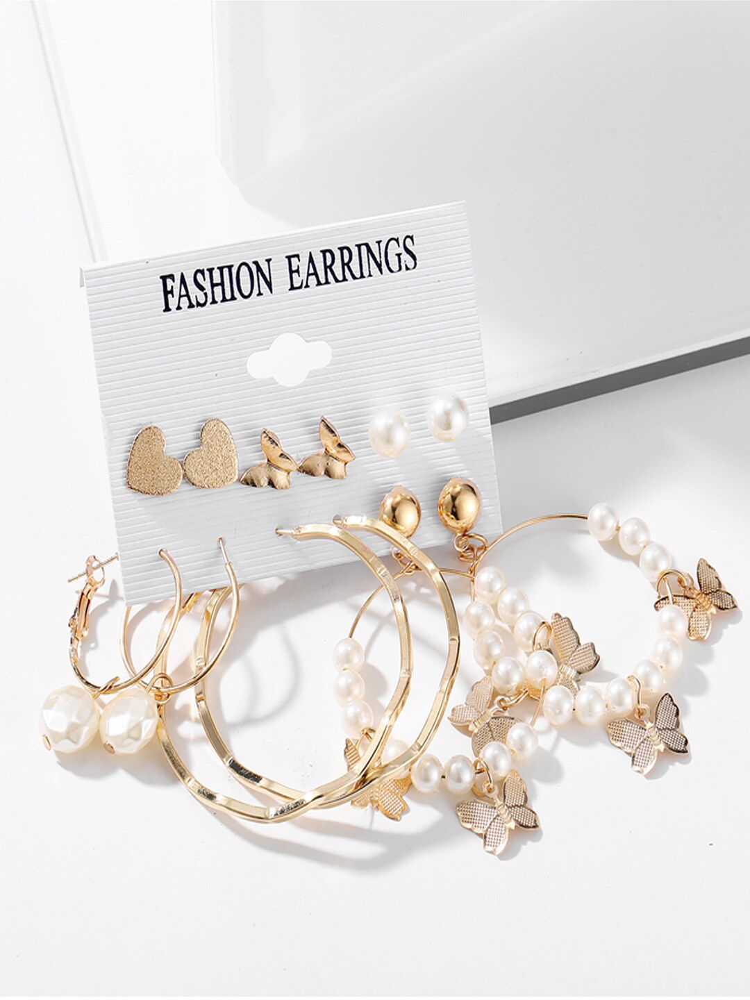 Shining Diva Fashion Combo Set Of 6 Gold-Toned Stud and Hoop Earrings Price in India