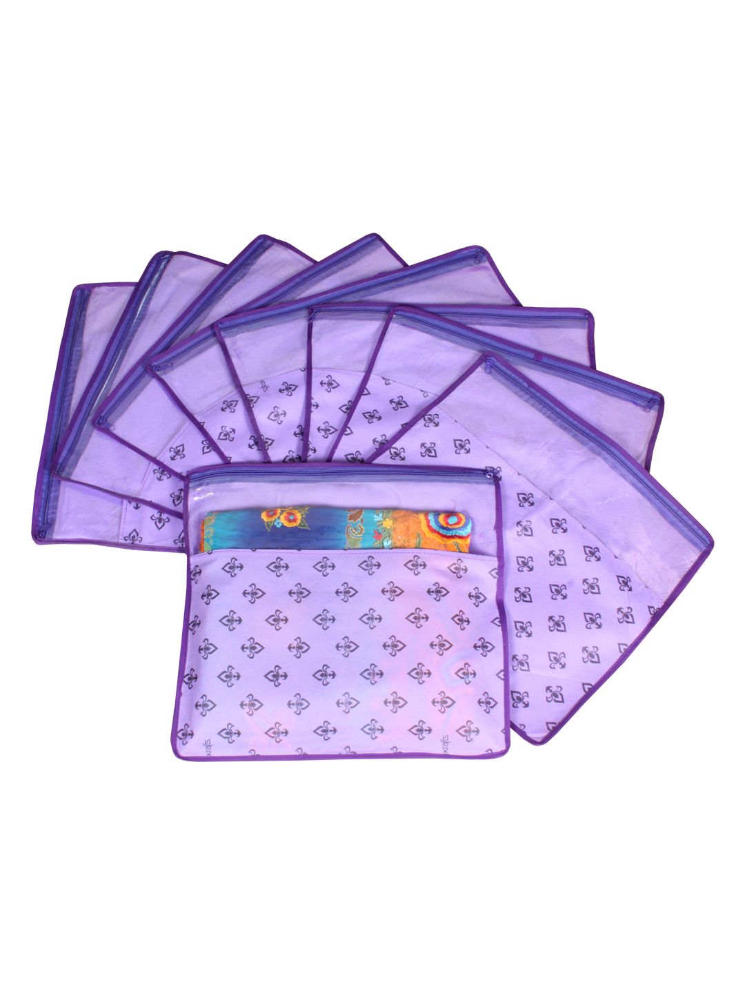 prettykrafts Set Of 9 Purple & Top Transparent Solid Single Packing Saree Cover Organizer Price in India