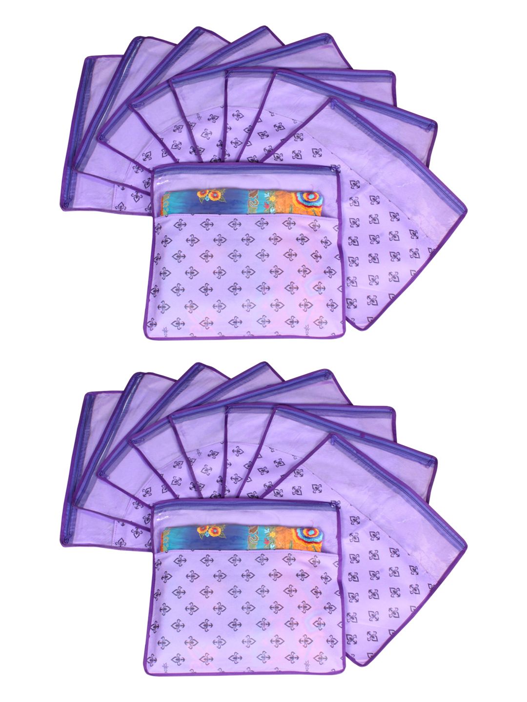 prettykrafts Set Of 18 Purple & Top Transparent Solid Single Packing Saree Cover Organizer Price in India