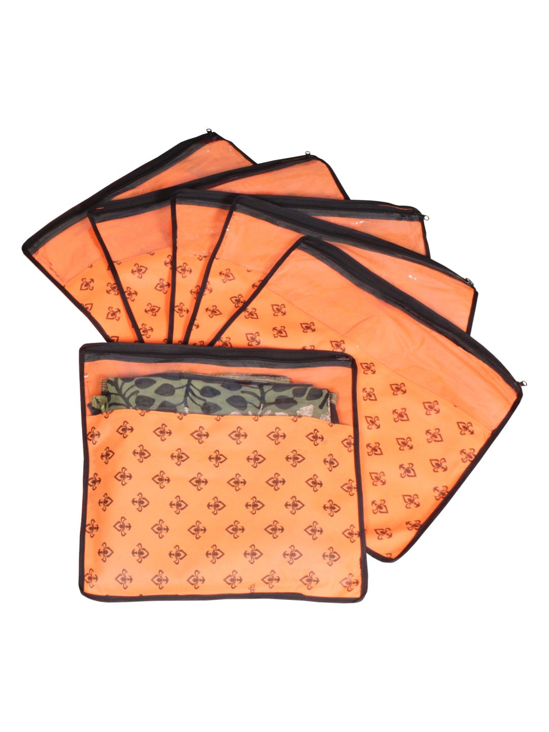 PrettyKrafts Set Of 6 Orange & Top Transparent Solid Single Packing Saree Cover Organizers Price in India