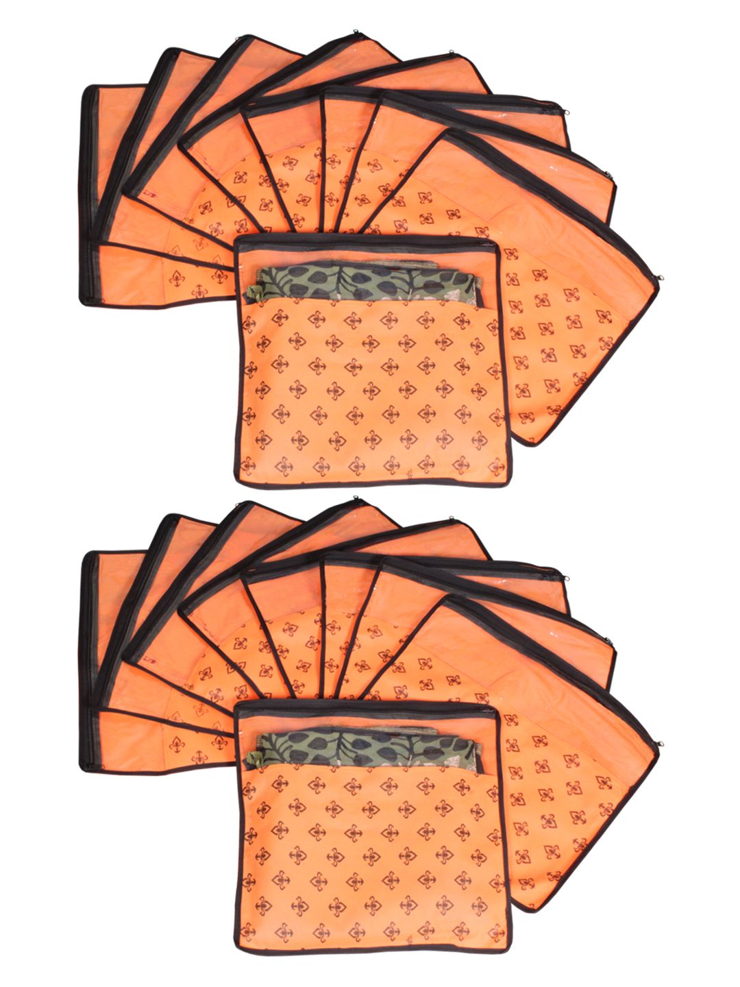 prettyKrafts Set Of 18 Orange & Top Transparent Solid Single Packing Saree Cover Organizer Price in India