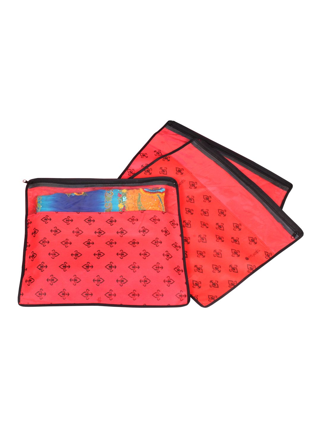 prettyKrafts Set Of 3 Red & Top Transparent Solid Single Packing Saree Cover Organizers Price in India