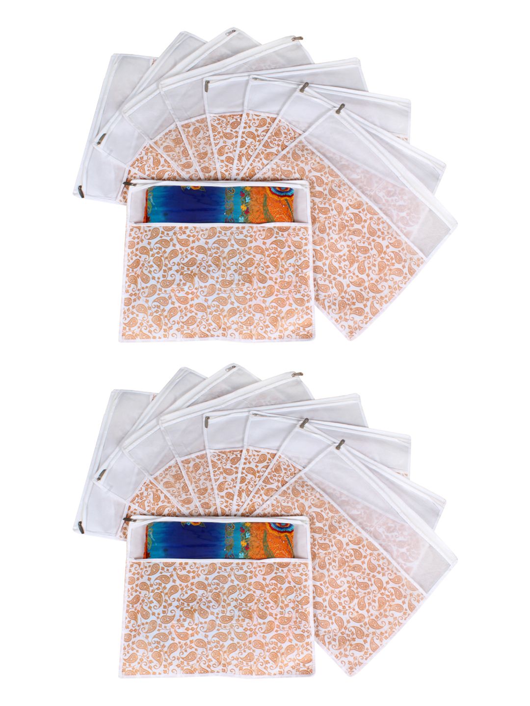 prettykrafts Brown & White Set of 18 Printed Saree Cover Organisers Price in India