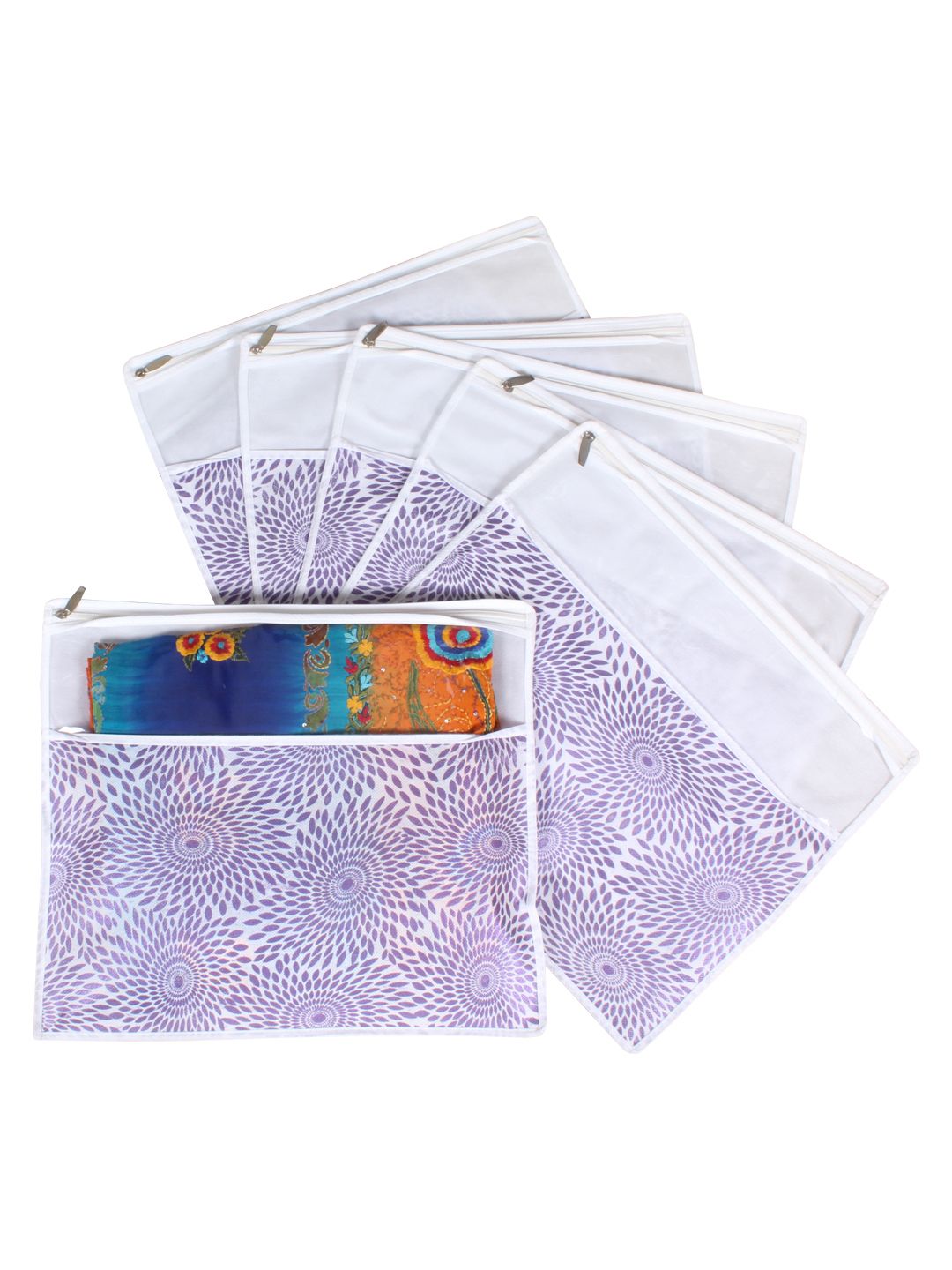 prettykrafts Purple & White Set of 6 Printed Saree Cover Organisers Price in India