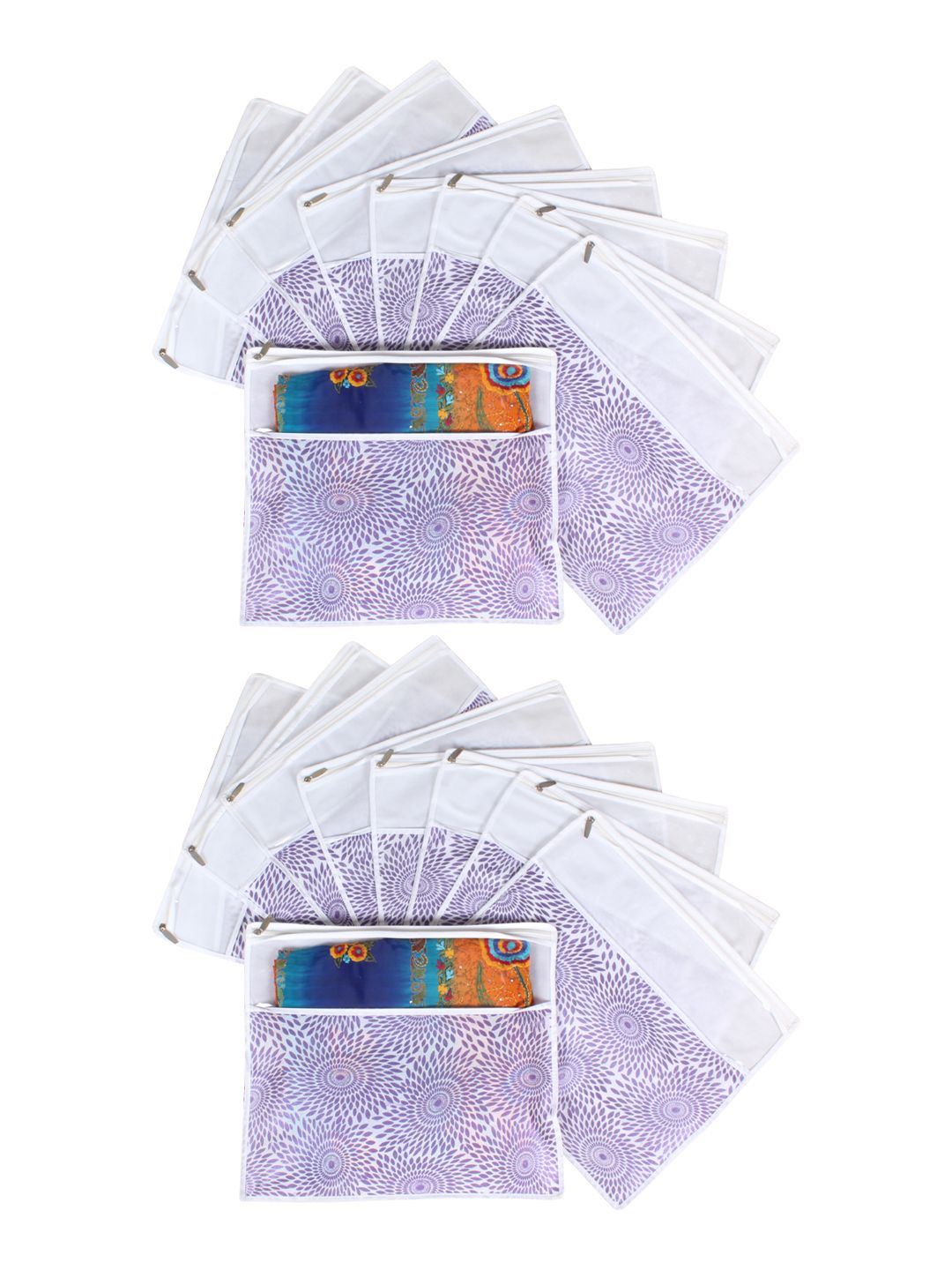 prettykrafts Purple & White Set of 18 Printed Saree Cover Organisers Price in India
