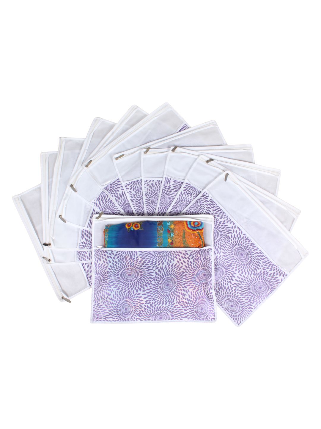 prettykrafts Purple & White Set of 12 Printed Saree Cover Organisers Price in India