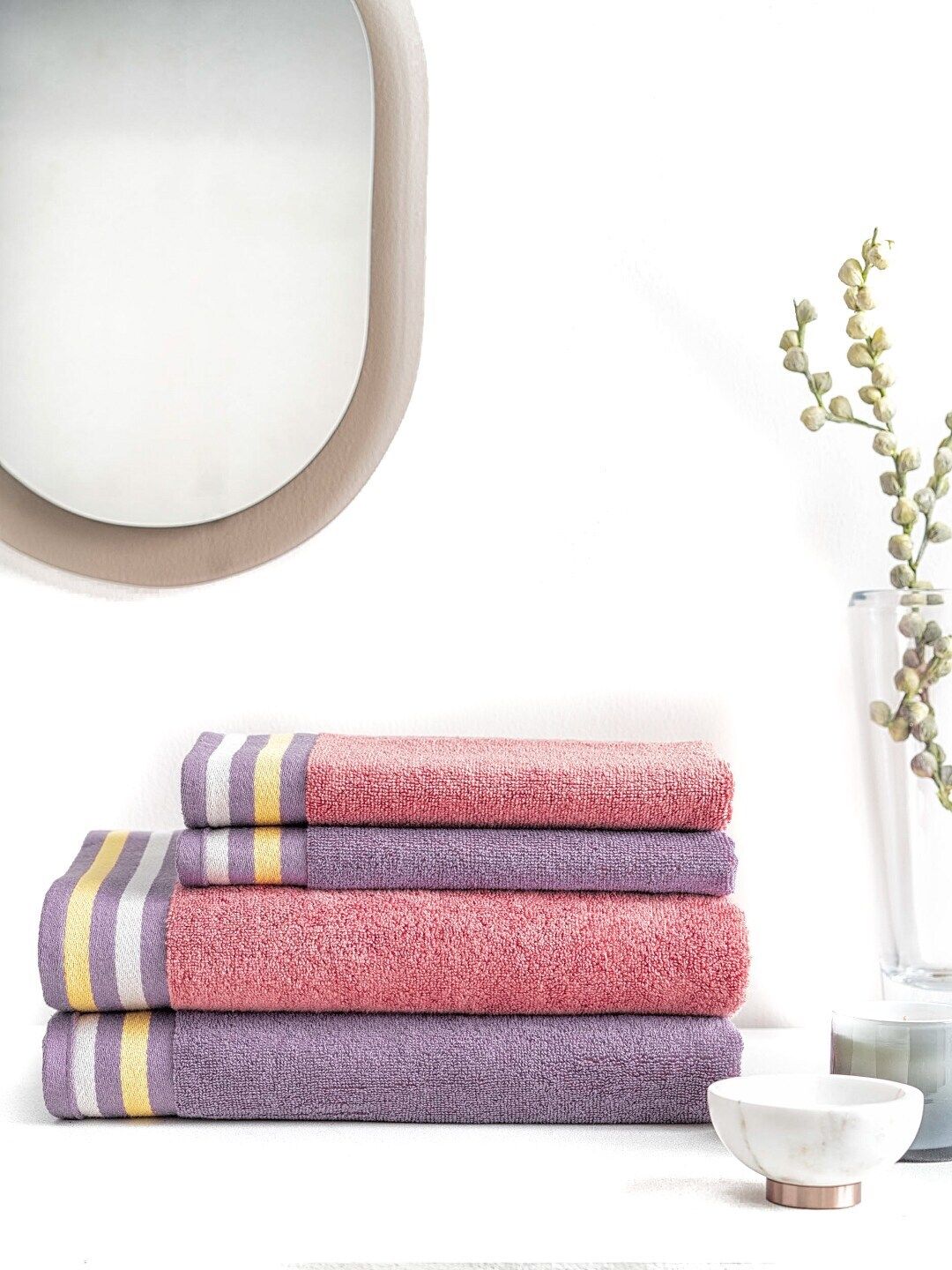 DDecor Pink & Purple Set Of 4 Solid 500 GSM Cotton Towels Price in India