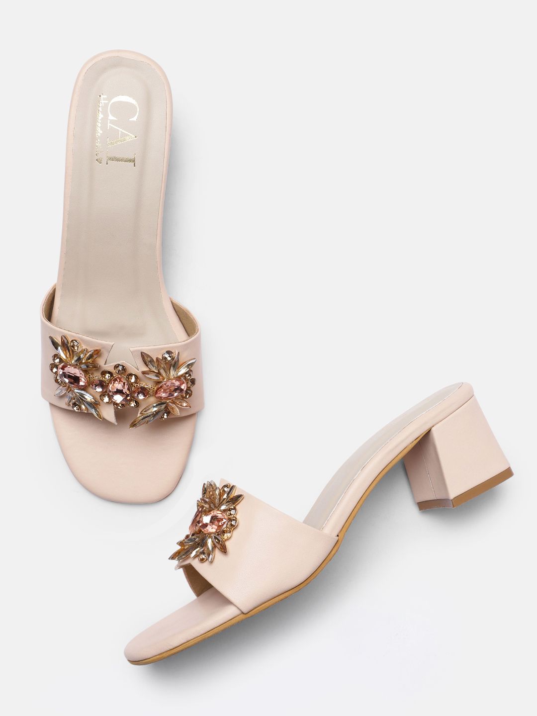 CAI Peach-Coloured Embellished Heels Price in India