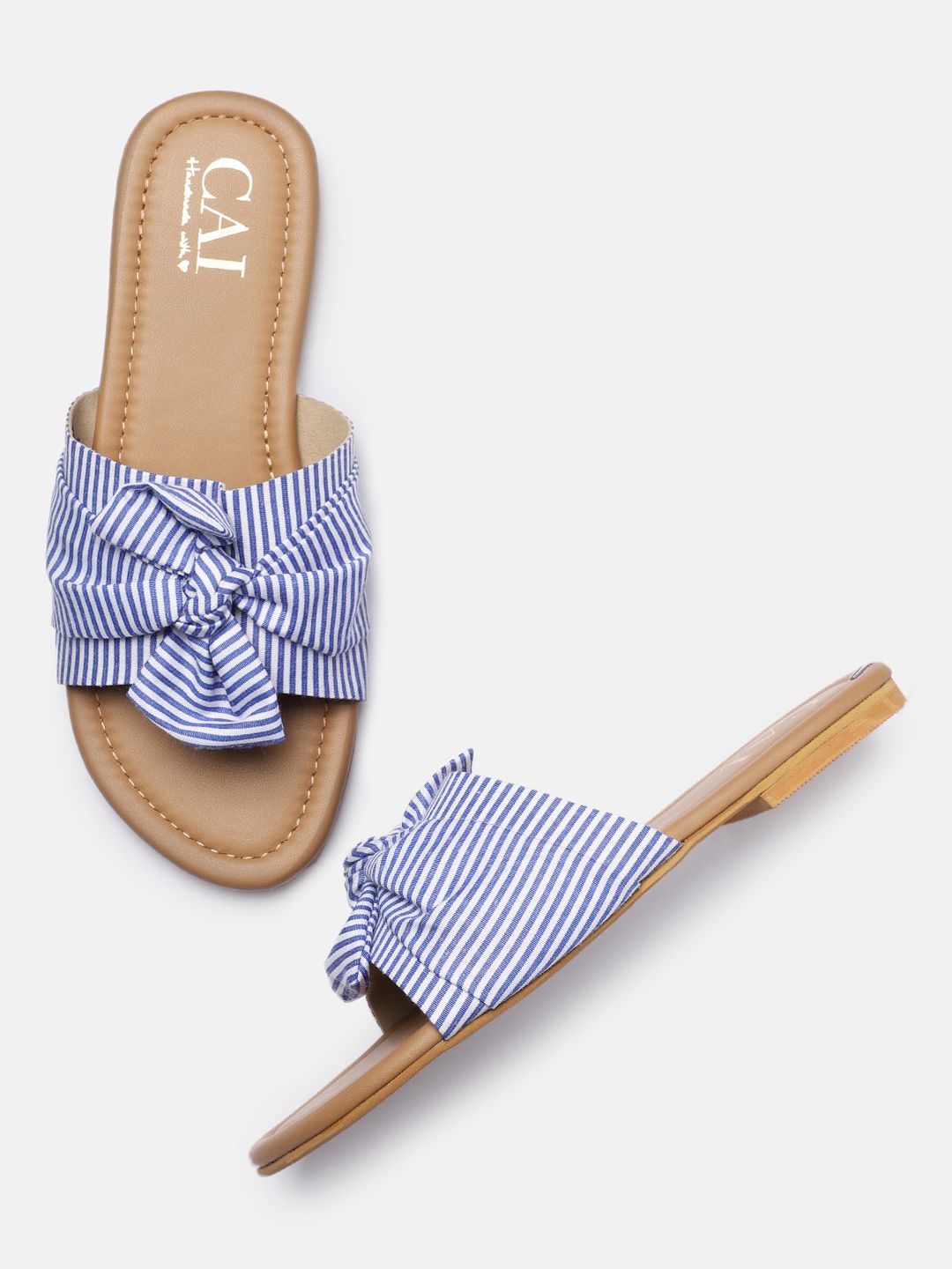 CAI Women Blue Striped Mules with Knot Price in India