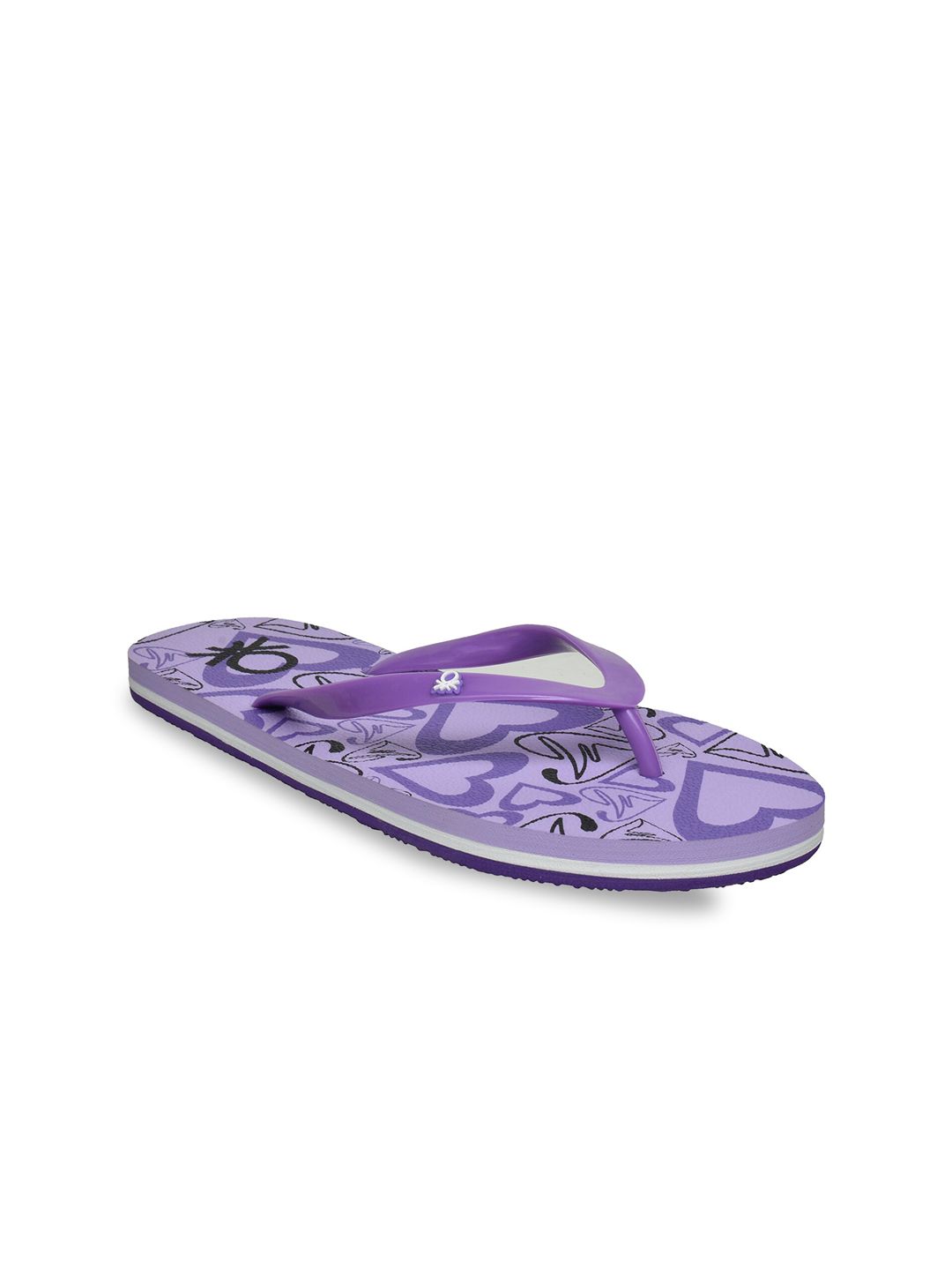 United Colors of Benetton Women Purple & Black Printed Rubber Thong Flip-Flops Price in India