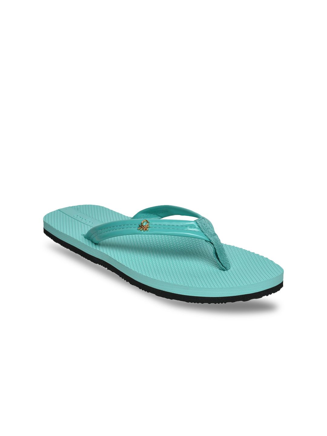 United Colors of Benetton Women Sea Green & Black Rubber Thong Flip-Flops Price in India