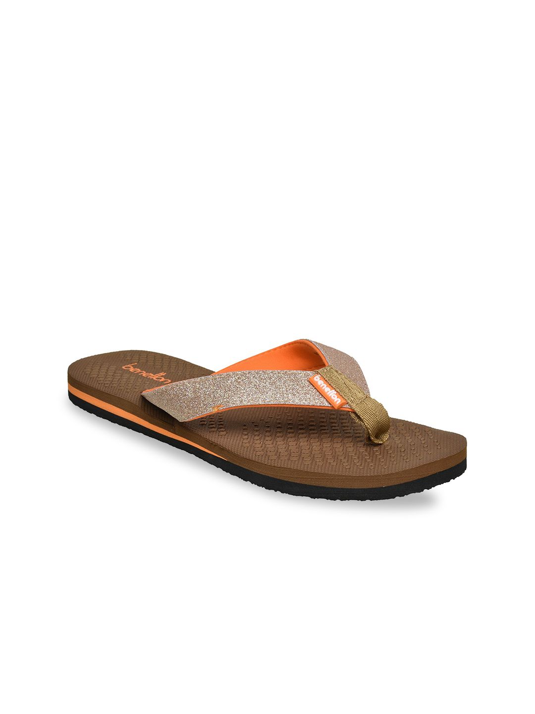 United Colors of Benetton Women Silver-Toned & Brown Rubber Thong Flip-Flops Price in India