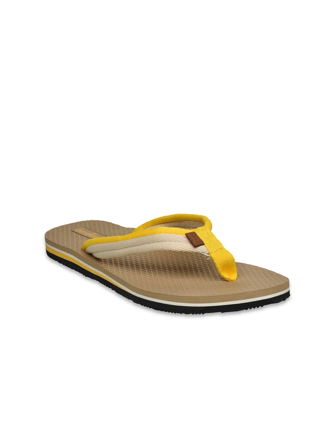 United Colors of Benetton Women Yellow & Beige Rubber Thong Flip-Flops Price in India
