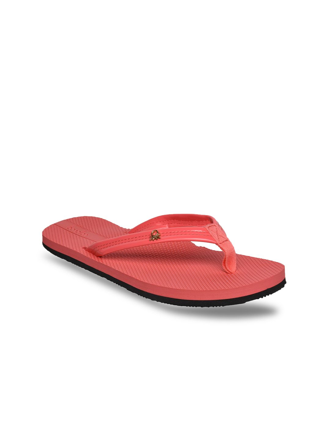 United Colors of Benetton Women Peach-Coloured & Black Self Design Rubber Thong Flip-Flops Price in India