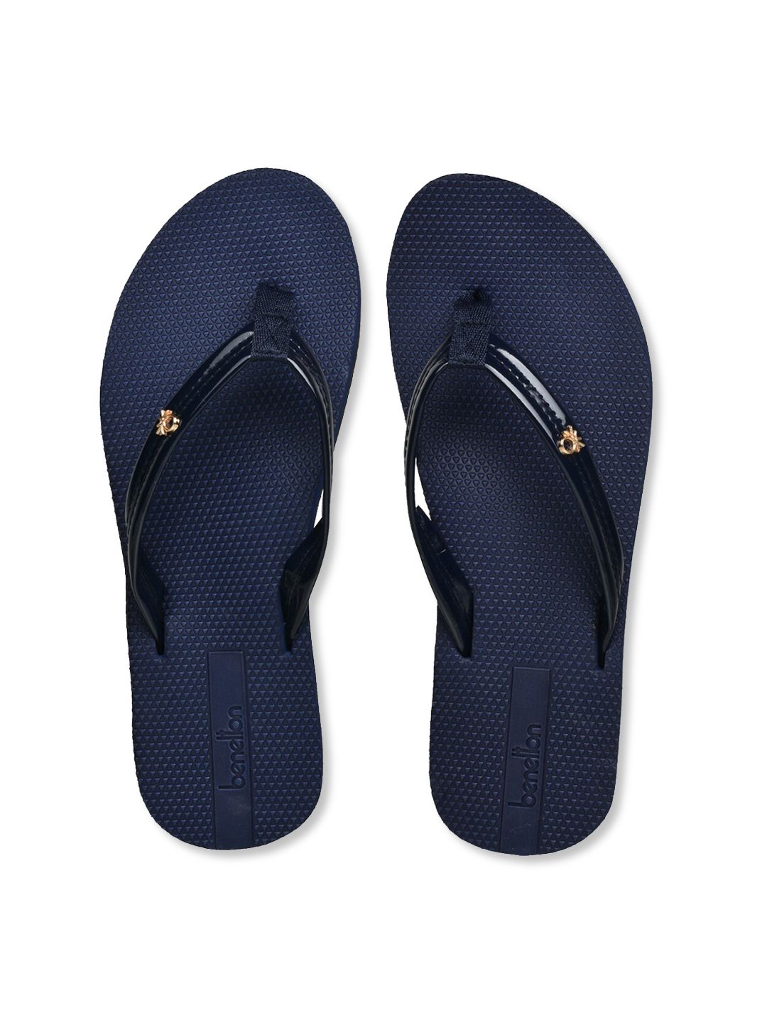 United Colors of Benetton Women Navy Blue & Black Rubber Thong Flip-Flops Price in India