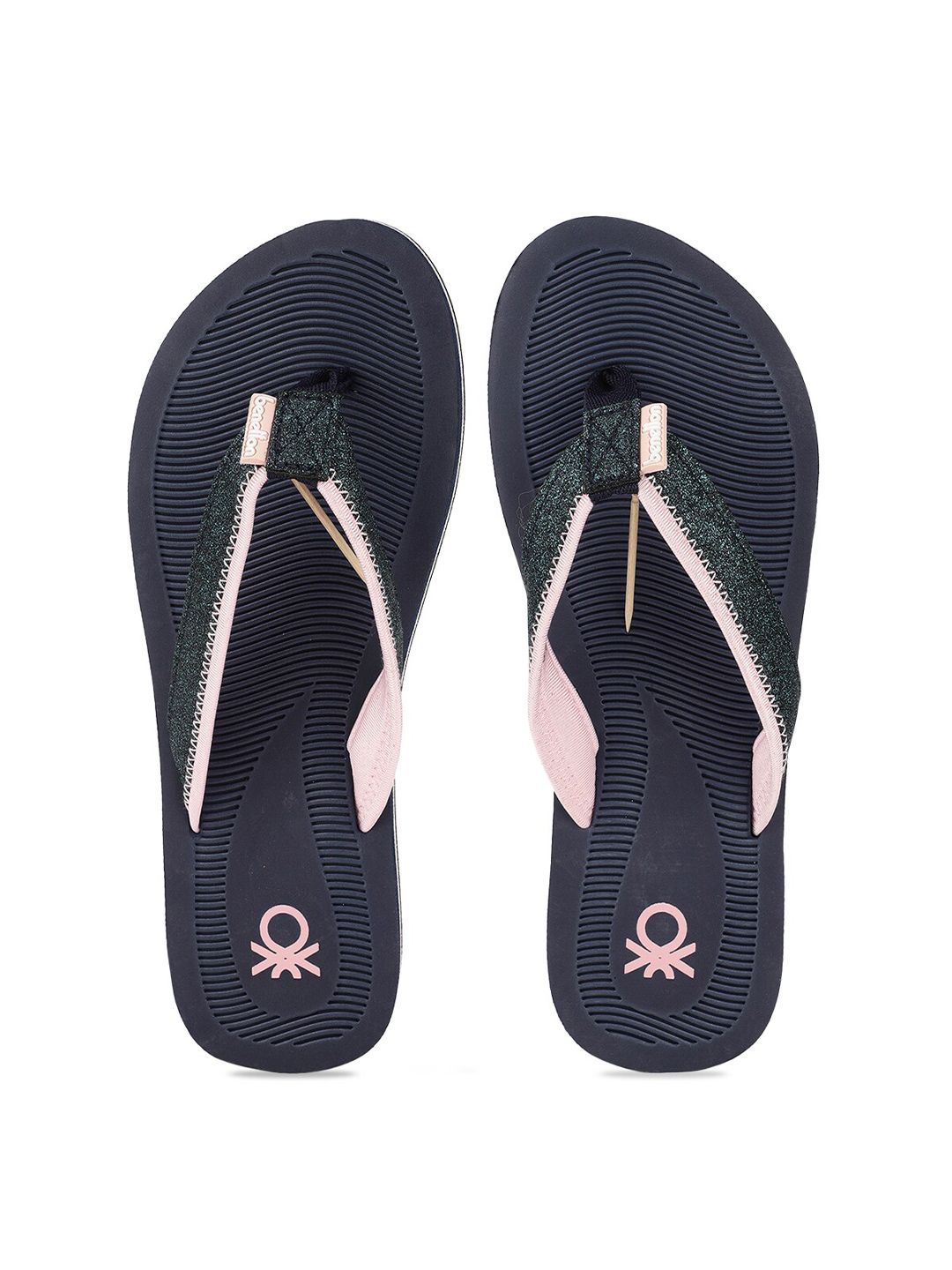 United Colors of Benetton Women Navy Blue & Pink Rubber Thong Flip-Flops Price in India
