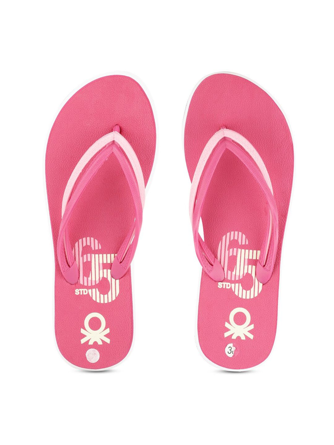 United Colors of Benetton Women Fuchsia Printed Rubber Thong Flip-Flops Price in India