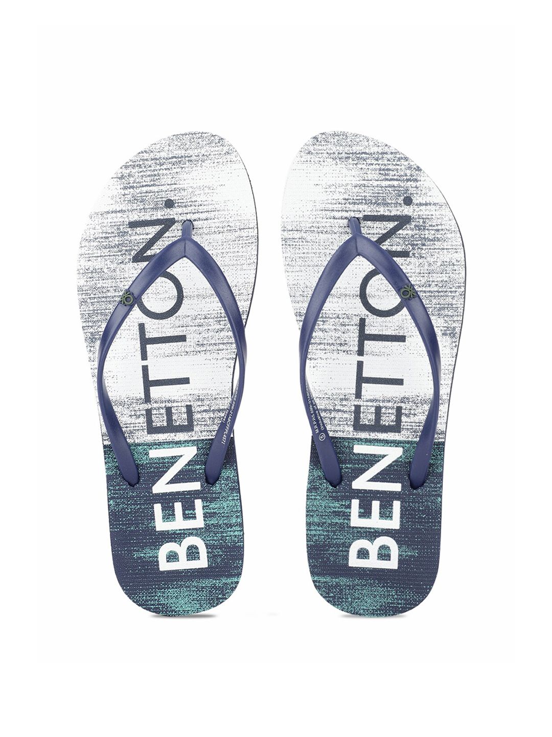 United Colors of Benetton Women Navy Blue & White Printed Thong Flip-Flops Price in India