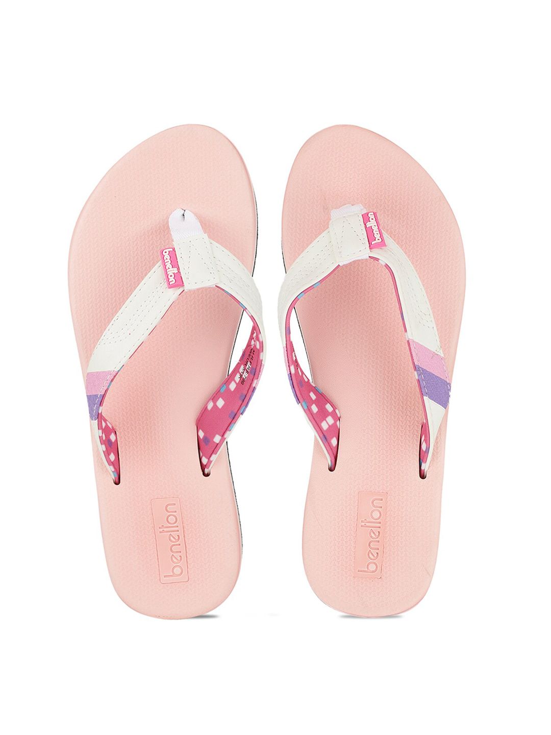United Colors of Benetton Women White & Pink Rubber Thong Flip-Flops Price in India