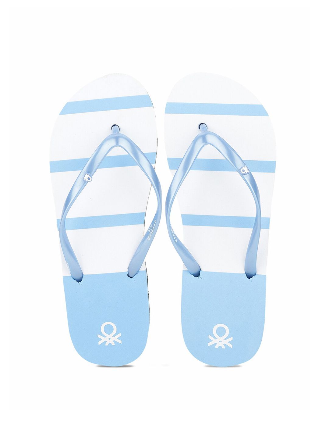 United Colors of Benetton Women Blue & White Striped Rubber Thong Flip-Flops Price in India