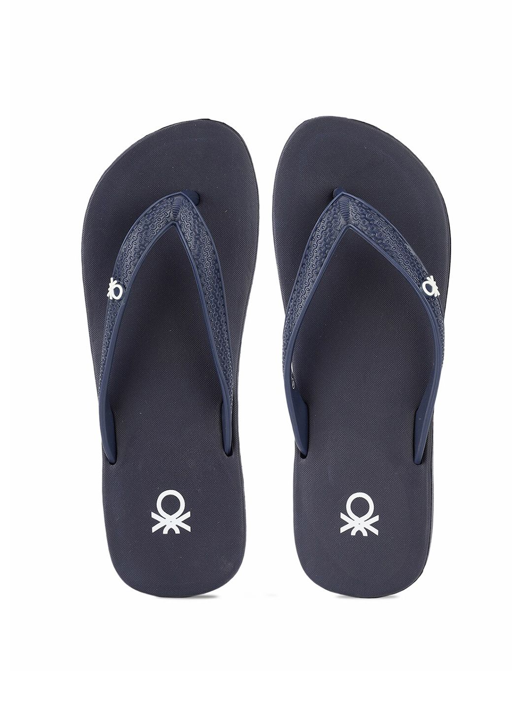 United Colors of Benetton Women Navy Blue Printed Rubber Thong Flip-Flops Price in India