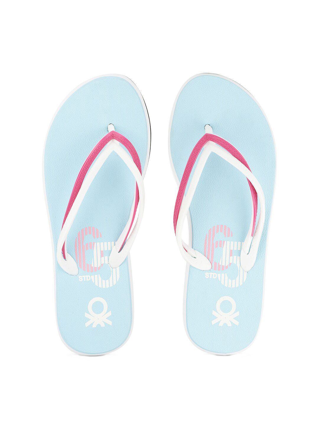 United Colors of Benetton Women Blue Printed Rubber Thong Flip-Flops Price in India