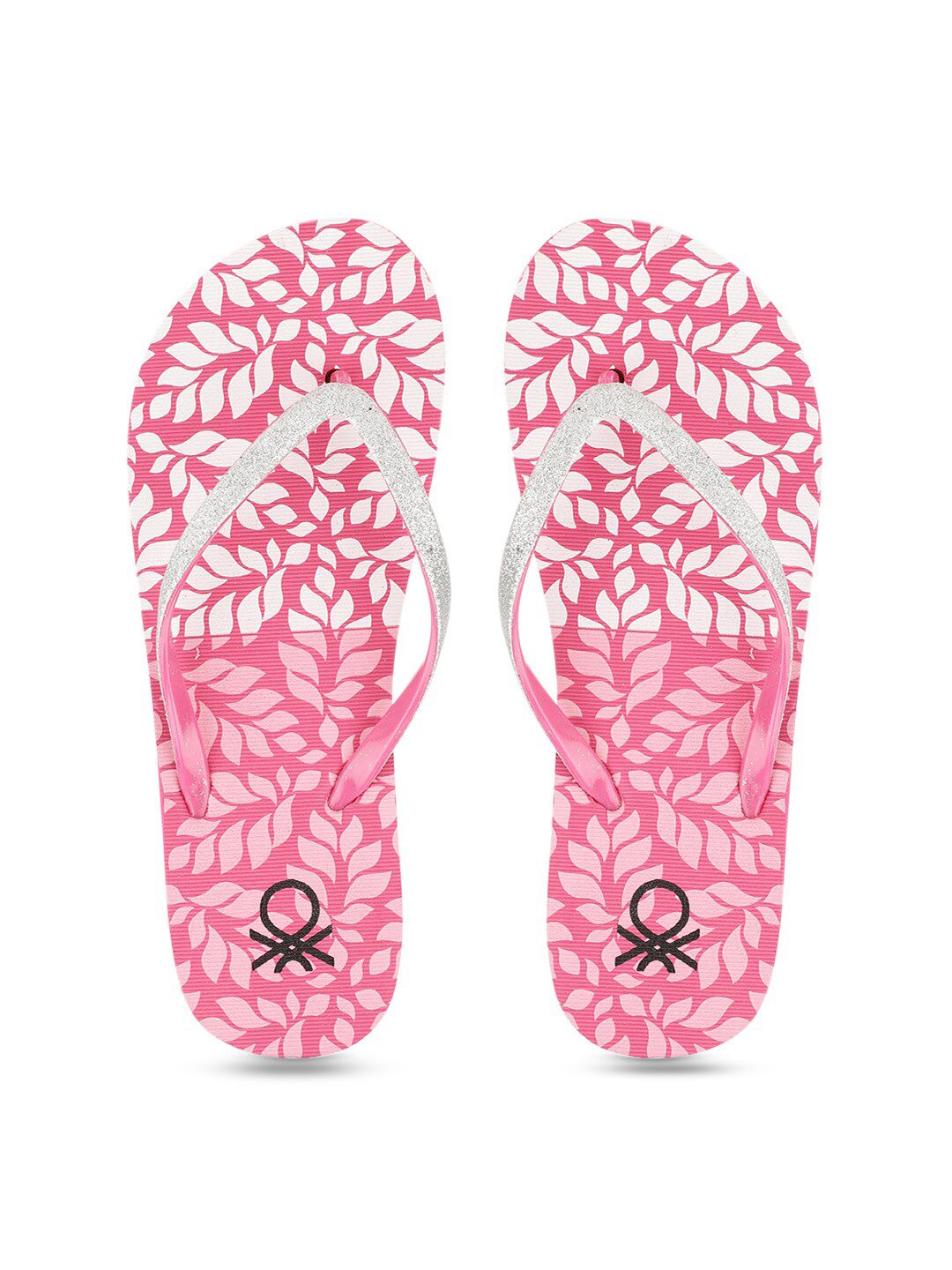 United Colors of Benetton Women Pink & White Printed Rubber Thong Flip-Flops Price in India