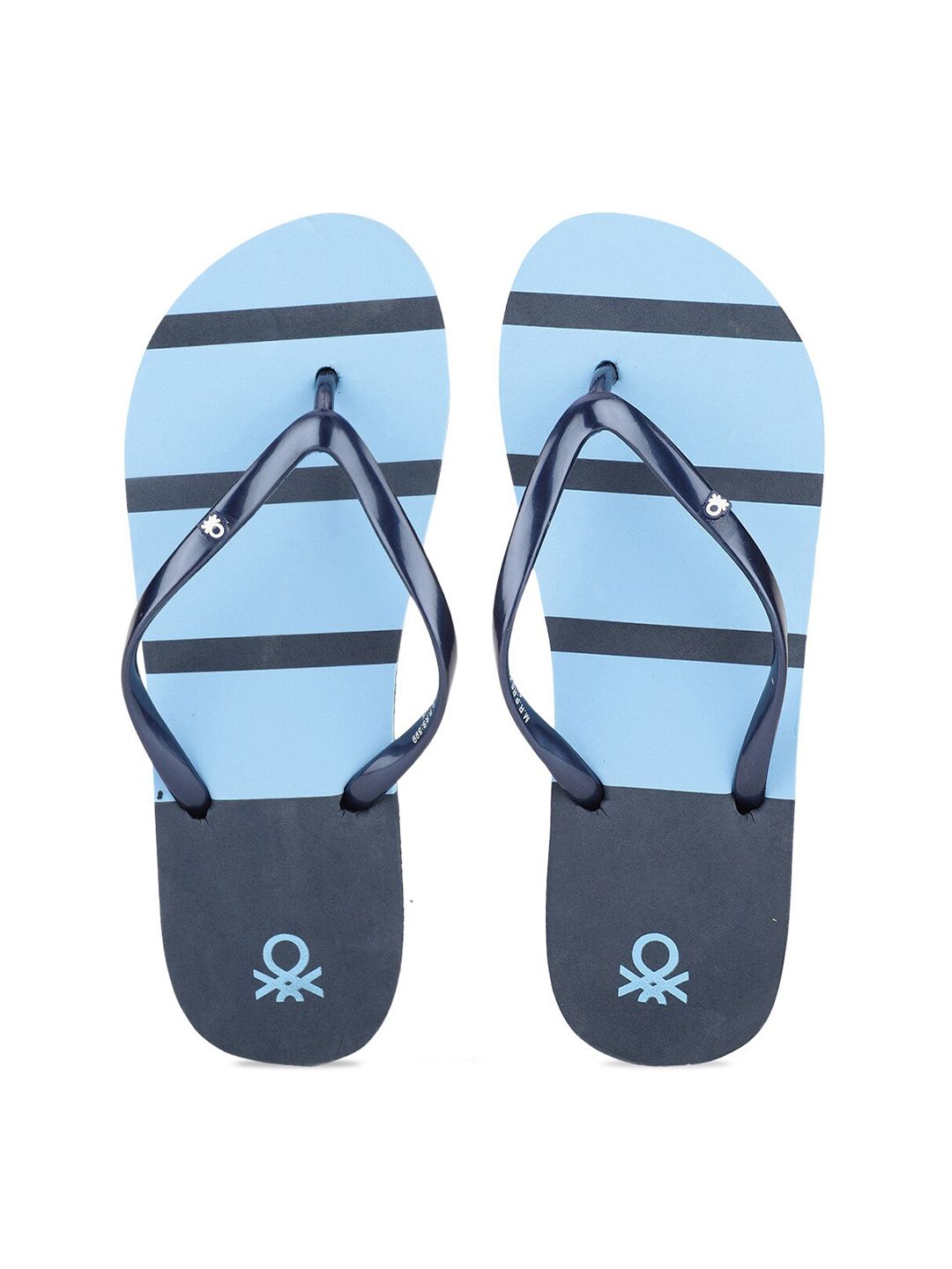 United Colors of Benetton Women Navy Blue Striped Rubber Thong Flip-Flops Price in India