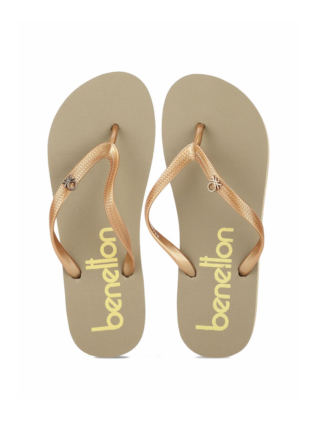 United Colors of Benetton Women Beige & Brown Printed Rubber Thong Flip-Flops Price in India