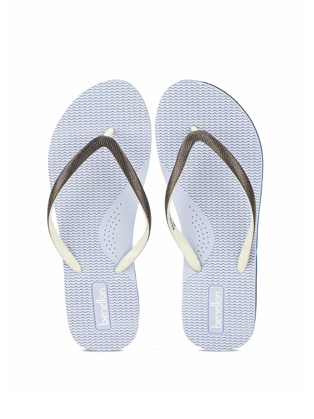 United Colors of Benetton Women Blue & Gold-Toned Rubber Thong Flip-Flops Price in India