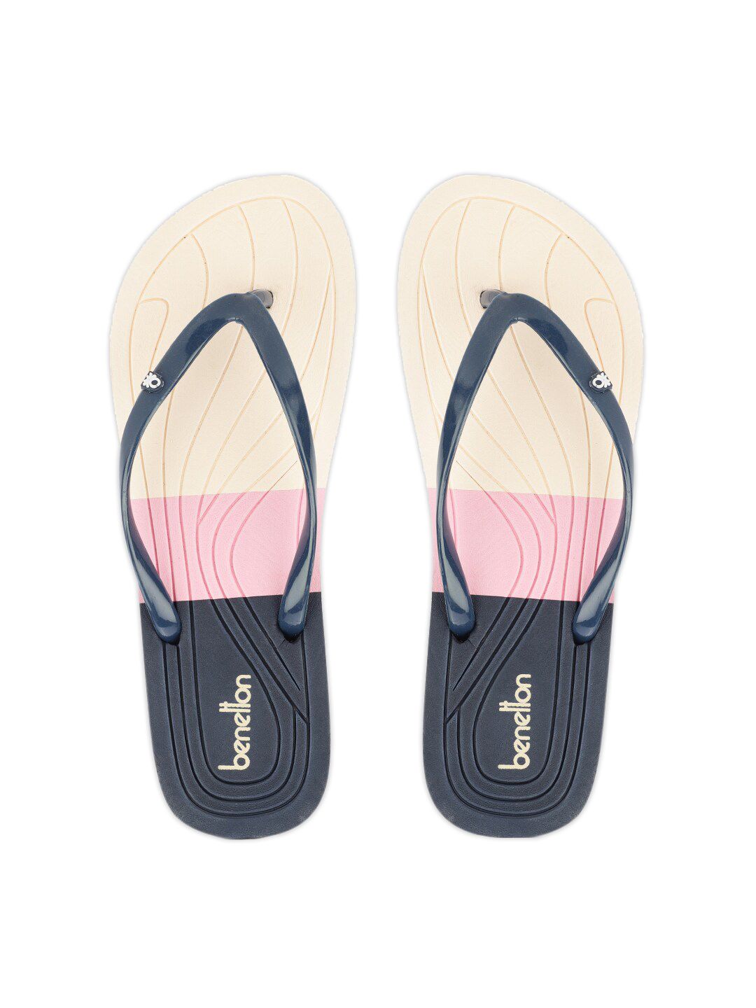 United Colors of Benetton Women Navy Blue & Pink Colourblocked Rubber Thong Flip-Flops Price in India