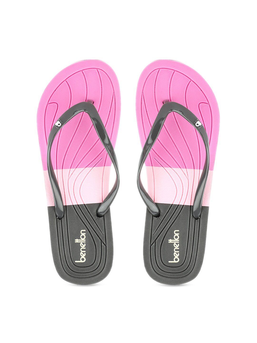 United Colors of Benetton Women Grey & Pink Colourblocked Rubber Thong Flip-Flops Price in India